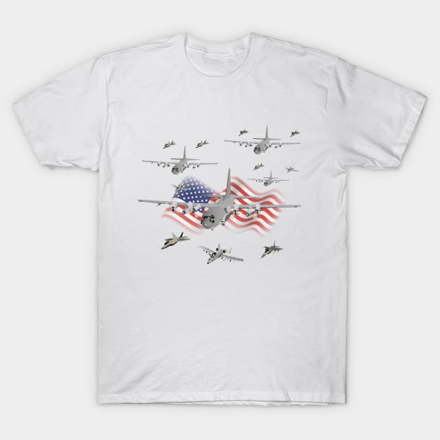 American Air Force Armada AC130 F22 F16 A10 T-Shirt by NorseTech